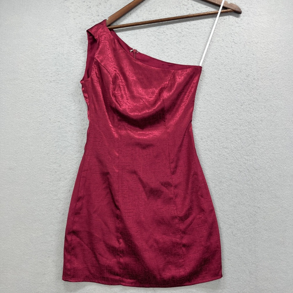 Lulus Mini Dress Women XS Red One Shoulder Textured Satin Party Cocktail Evening